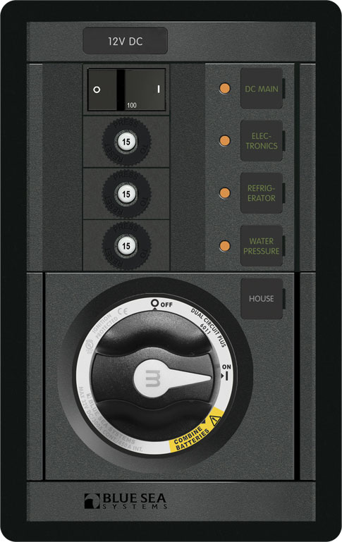 Blue Sea Systems PANELIS 360 DC M DUĀLAIS GALVENĀS DAĻAS+3POS CLB V