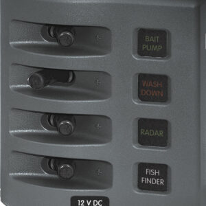 Blue Sea Systems PANELIS WD 12VDC AR DROŠINĀTĀJU 4POS PELĒKS