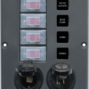 „Blue Sea Systems“ skydelio jungiklis H2O CB 4POS SCKT ir USB pilkas