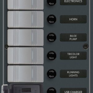 „Blue Sea Systems“ skydelis H2O CB USB 12/24VDC 5POS VERTIKALUS ŽALIAS