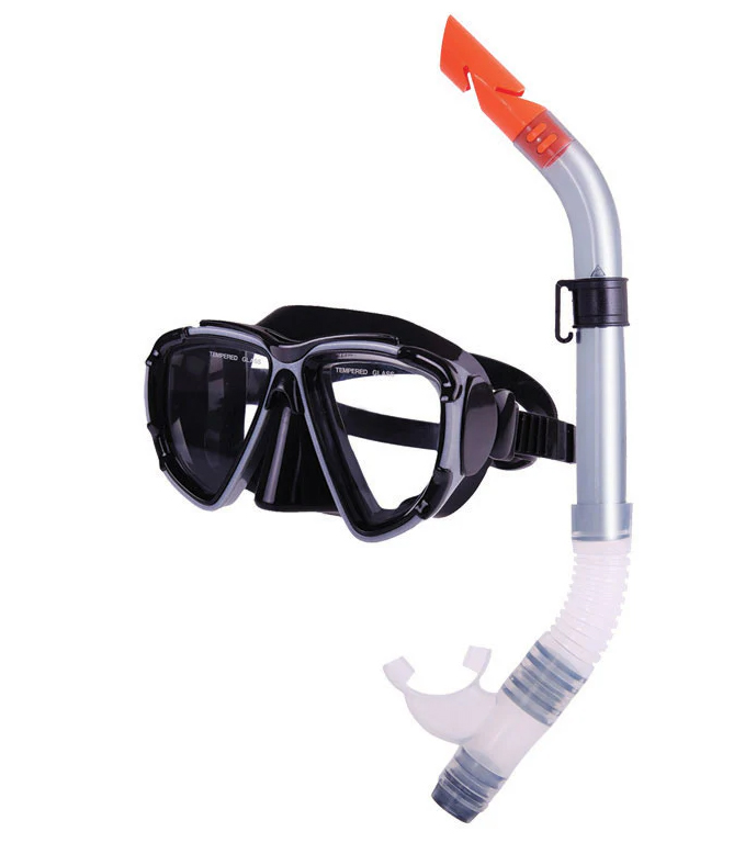 Combo set w/ silicone mask & silicone snorkel, black-silver