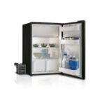 C130LA, Single door refrigerator + holding plate - BLACK -, 130L, 12/24Vdc, External