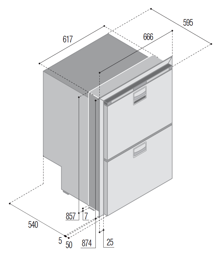 DRW180A, Double drawer refrigerator/freezer, 144L, 12/24Vdc, Internal - Image 3