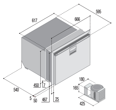 DRW70A, Single drawer refrigerator/freezer, 70L, 12/24Vdc, External - Image 3