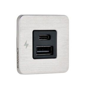 TILE - USB-A / USB-C Interiors Charging Socket 12/24V - Brushed Stainless Bezel